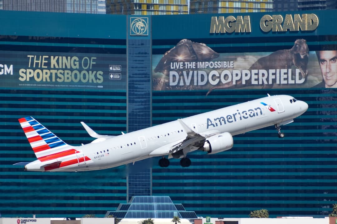 A large commercial airplane taking off from the las vegas strip — Photo by David Syphers on Unsplash